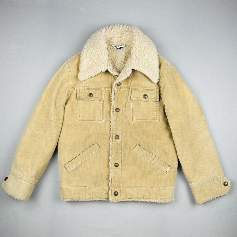 Vintage 70s Levi's Sherpa Lined Corduroy Trucker Jacket Kids Size 14 USA Made